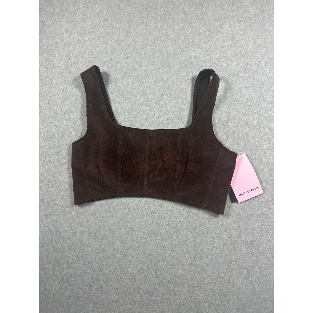 Avec Les Filles Crop Tank Blouse Women's Small Chocolate Brown Corduroy Casual